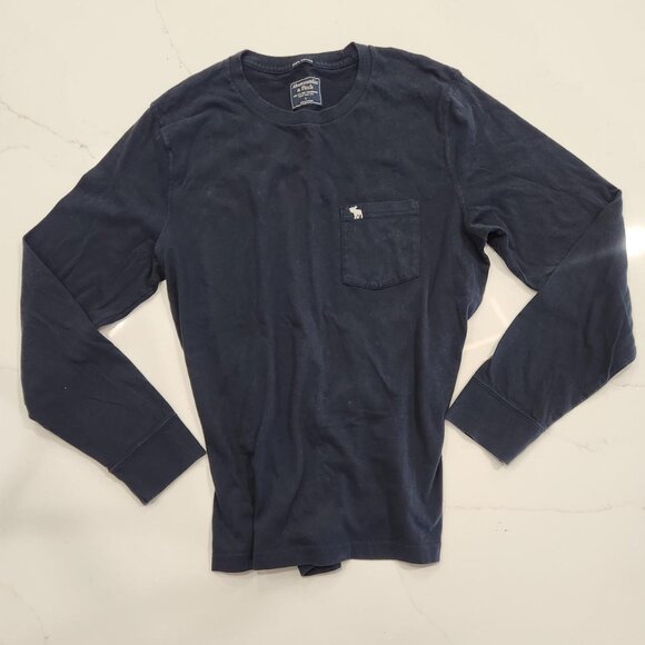 Y2K Abercrombie & Fitch Sz L Shirt Men Muscle Long Sleeve Blue Moose Logo Comfy - Picture 1 of 10